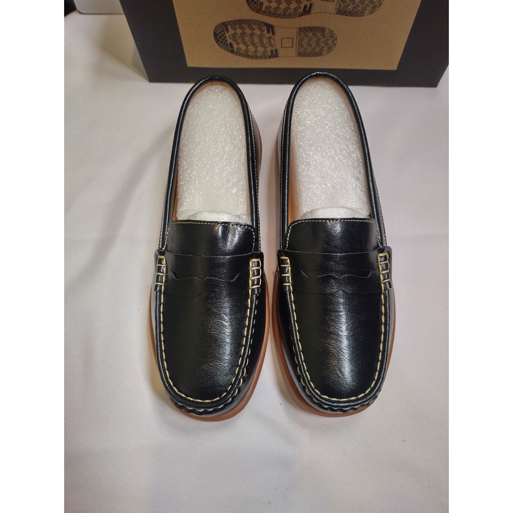 Women's Black Penny Loafers Slip On Shoes Art 2214 Gum Sole Size 9 US
